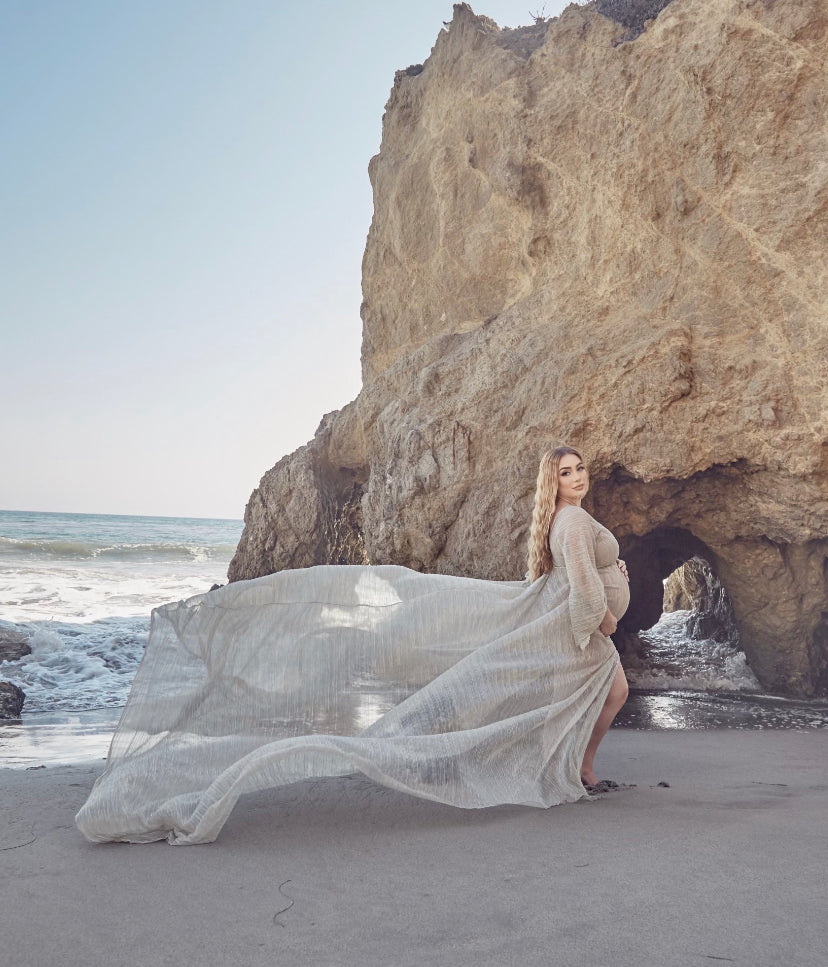 Anyuta Couture Luna Boho Maternity Gown Champagne plead