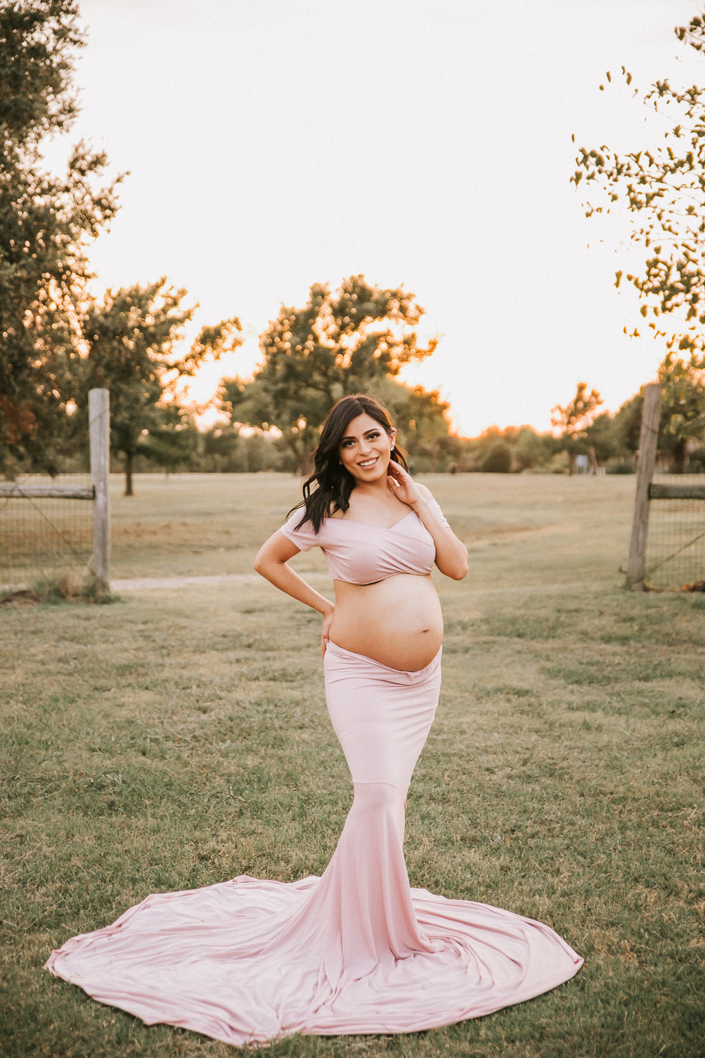 Two Piece Open Belly Maternity Gown