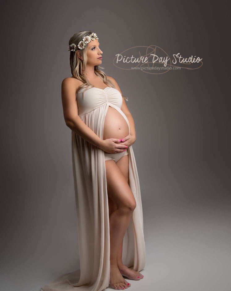 Two Piece Open Belly Maternity Gown