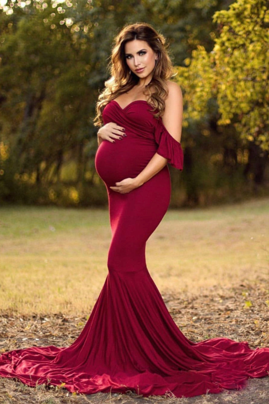 burgundy maternity formal dress Angel Maternity Lucille Knit Maternity Midi Dress in Burgundy main image 1