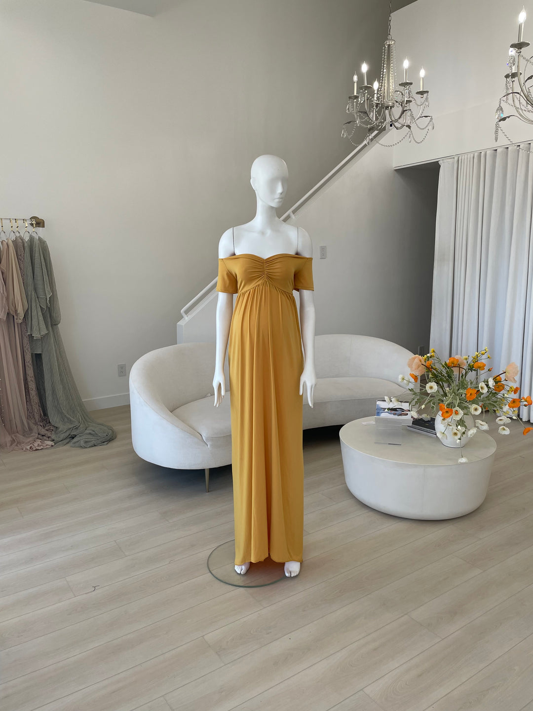 Mustard Flowey Maternity Dress.