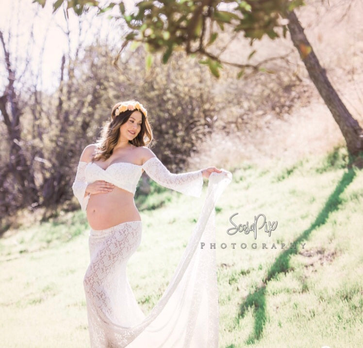 Two piece Lace gown with train - ANYUTA  COUTURE