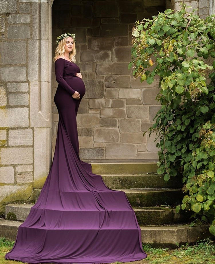 Purple Maternity Photoshoot Dress With Train Purple Maternity Gown