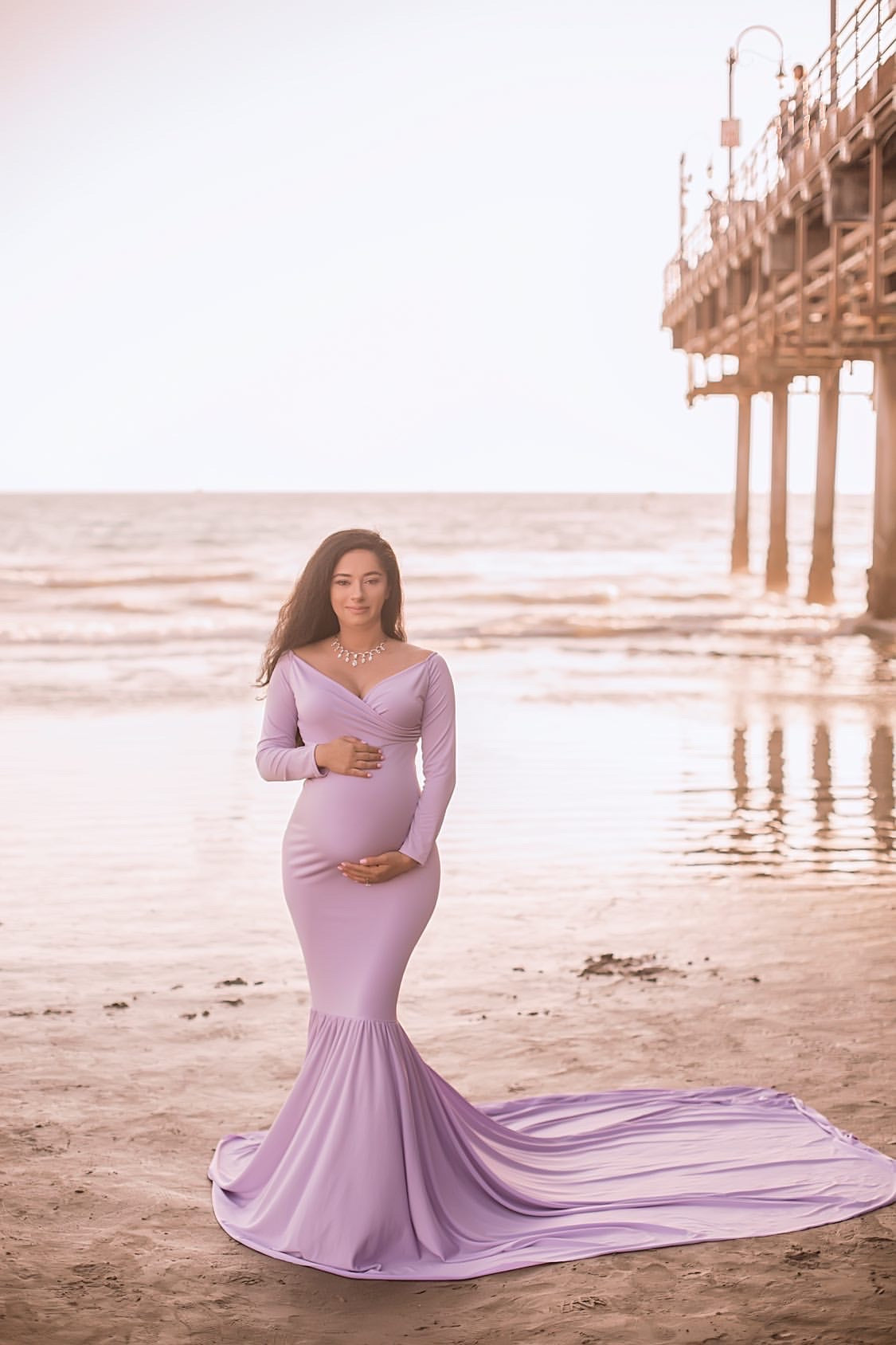 Sona Fitted Short Sleeved Maternity Gown with train – ANYUTA COUTURE