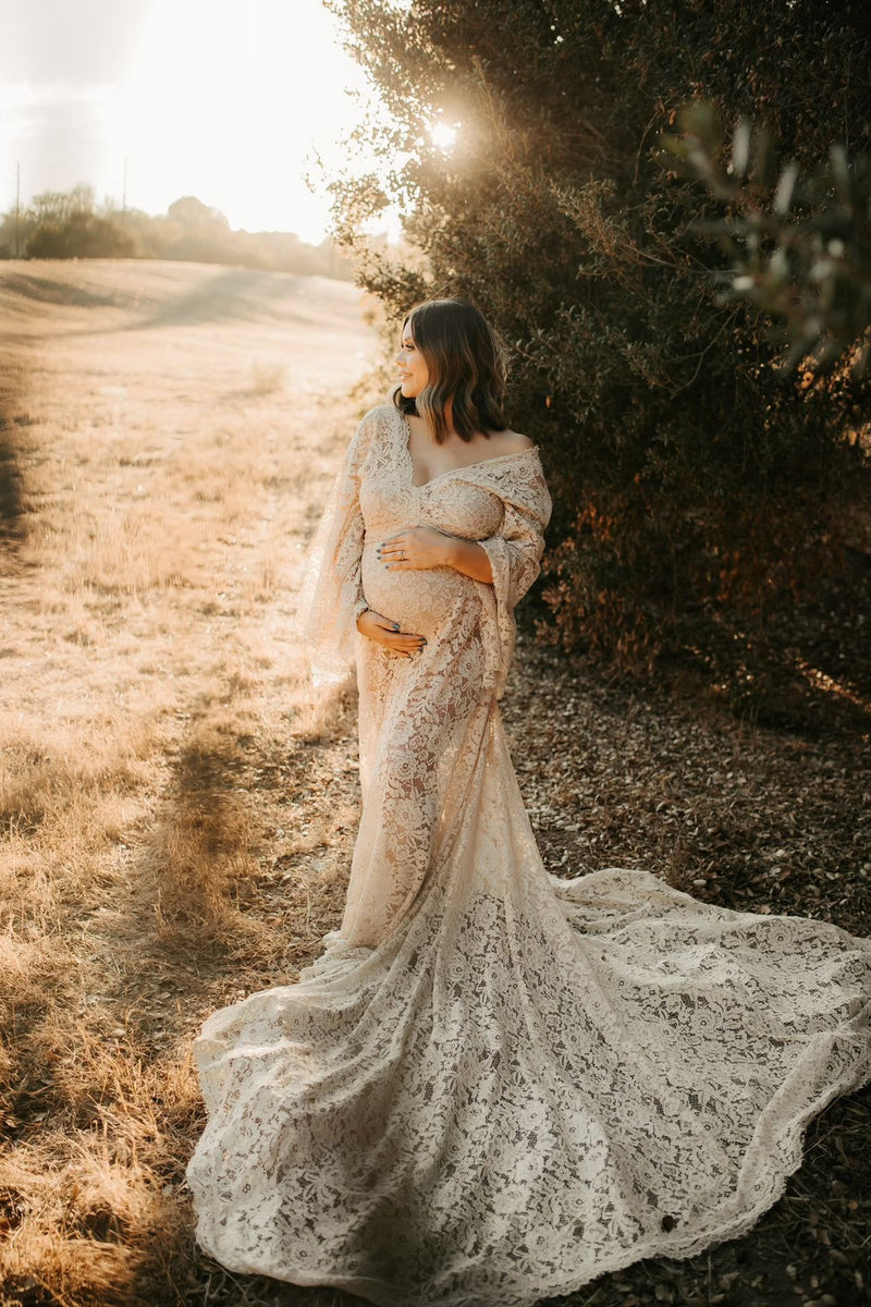 New Rosy Lace Boho Maternity Gown ANYUTA COUTURE