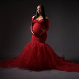 Long Sleeve Tulle Maternity Gown