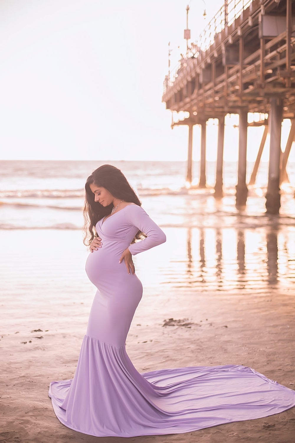 Sona Fitted Short Sleeved Maternity Gown with train ANYUTA COUTURE