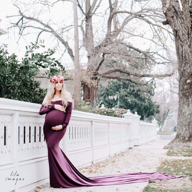 Pregnant Women Photo Shot Long Train Dress Floor Length Dress 5 Colors |  eBay
