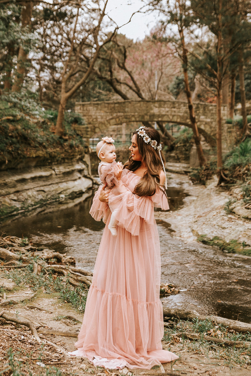 Fluffy Tulle Off Shoulder Puffy Sleeve Maternity Dresse Photoshoot