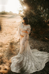 New! Rosy Lace Boho Maternity Gown