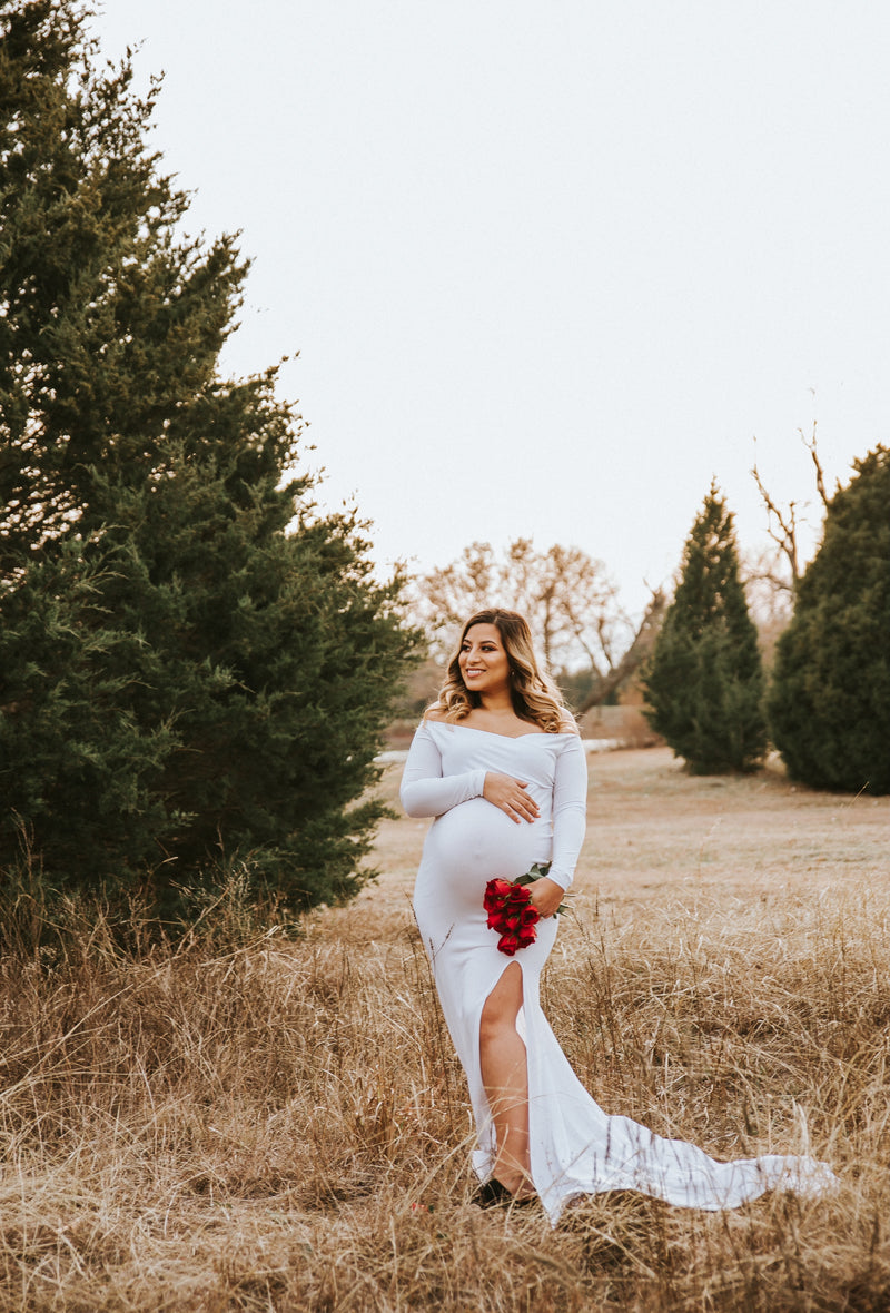 Free Size Off Shoulder Satin Maternity Dress for Photo Shoot Baby Show –  reathua