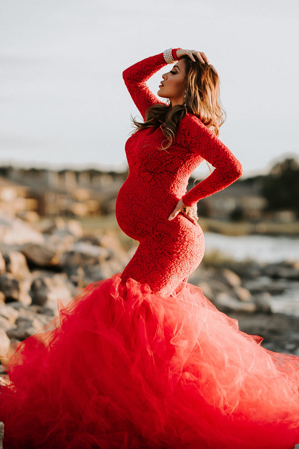 Lace Tulle Gown Maternity Dress